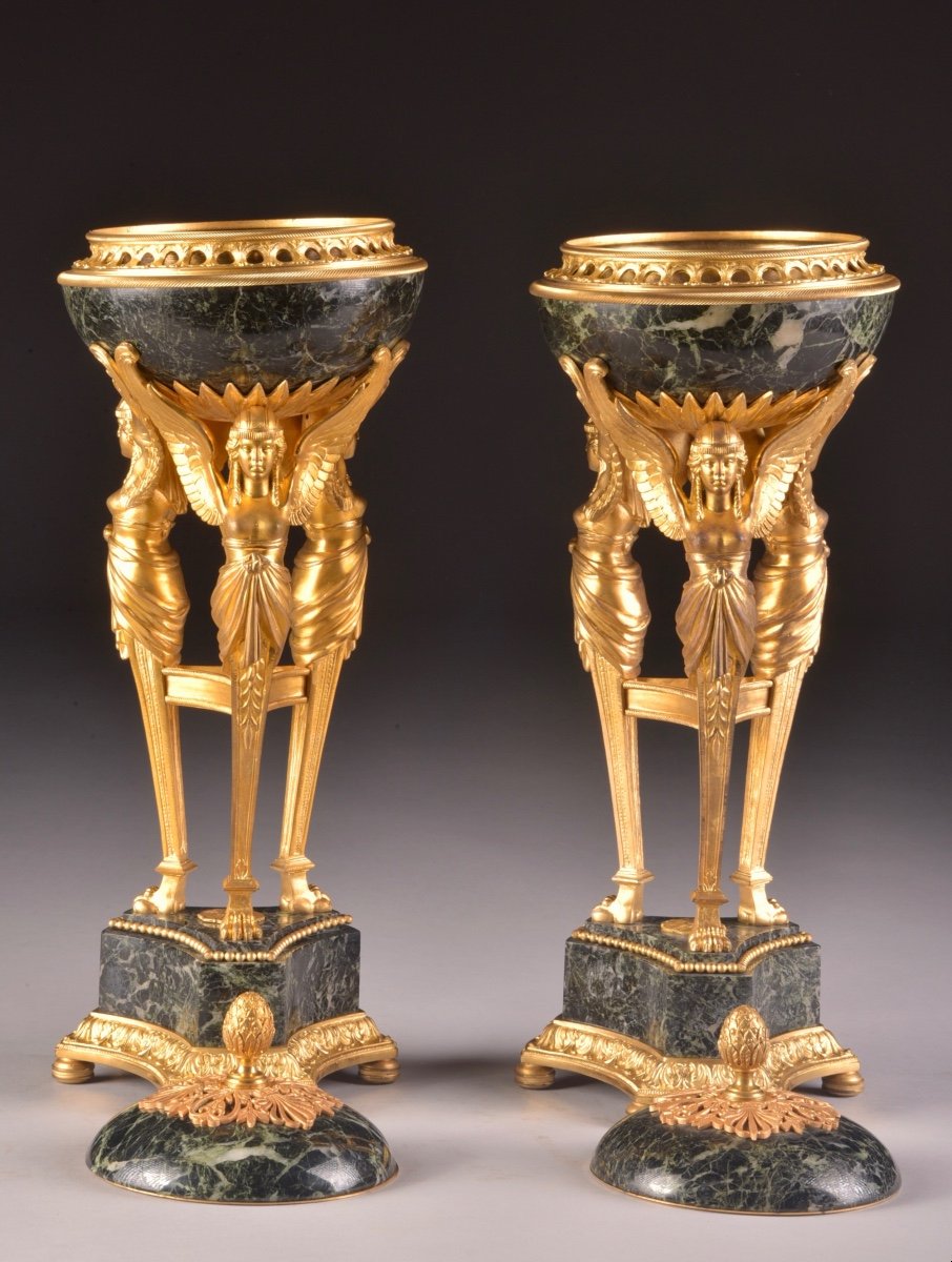 Pair Of 19th Century France Cassolettes In Marble And Bronze, Empire Style-photo-3