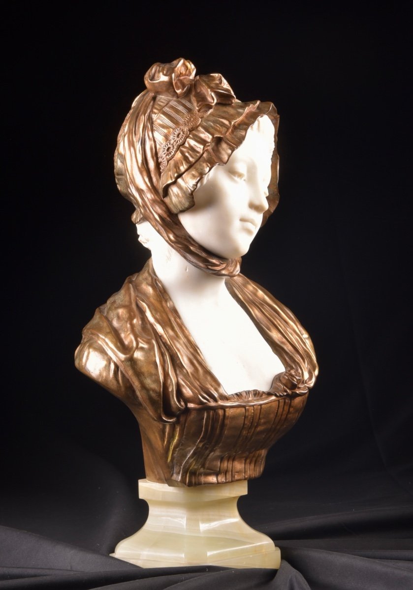 G. Levy (french, 1820-1889), Large Bust In Carrara Marble And Bronze-photo-4