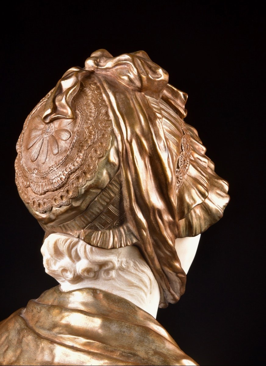 G. Levy (french, 1820-1889), Large Bust In Carrara Marble And Bronze-photo-6