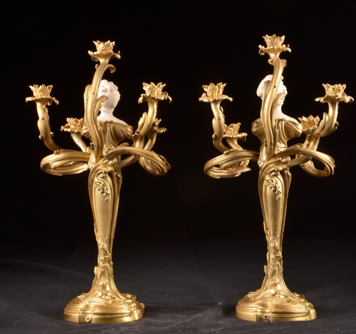 A Large Rare Pair Of 19th Century Louis XVI Style Five-armed Candlesticks-photo-2