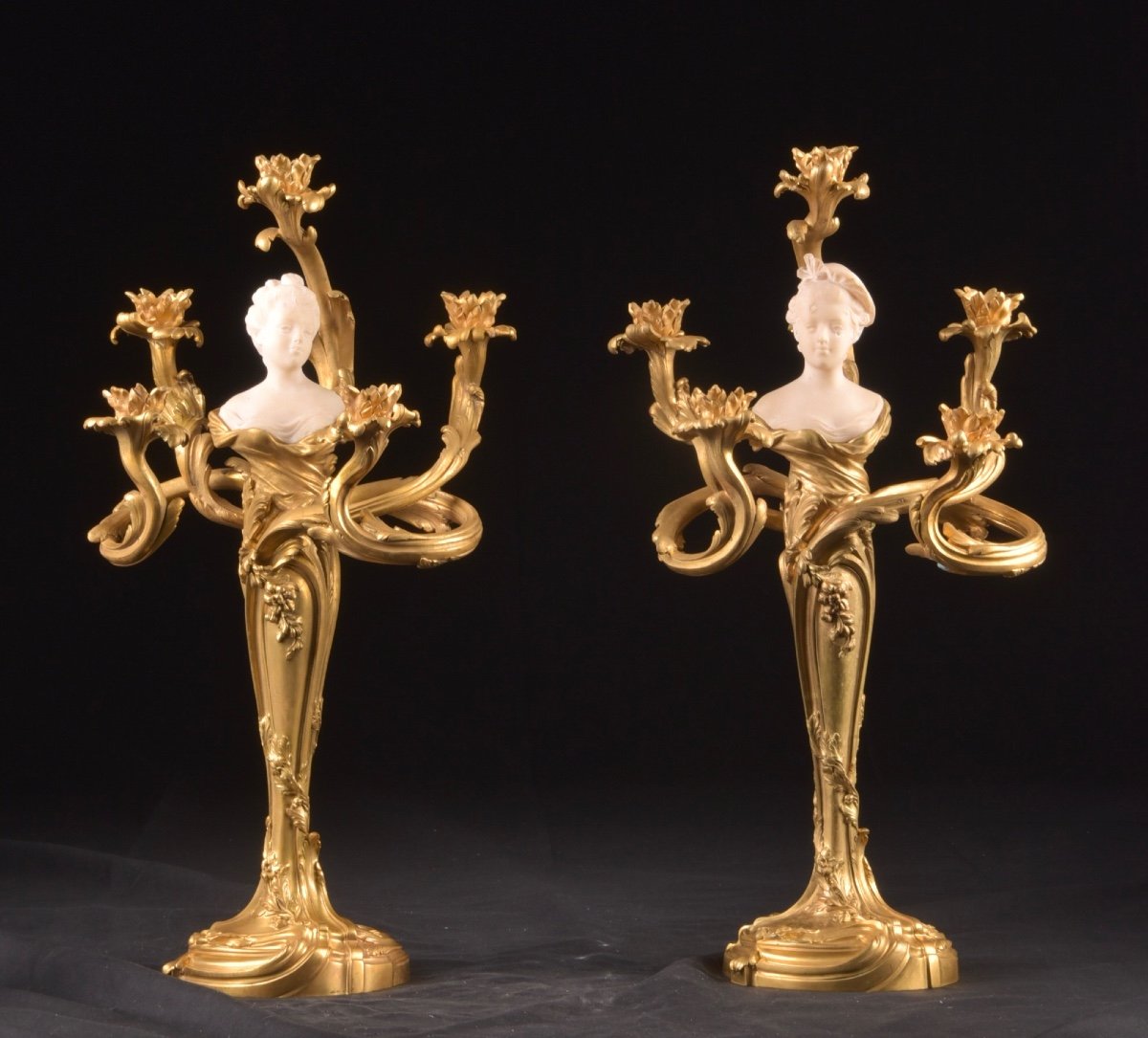 A Large Rare Pair Of 19th Century Louis XVI Style Five-armed Candlesticks