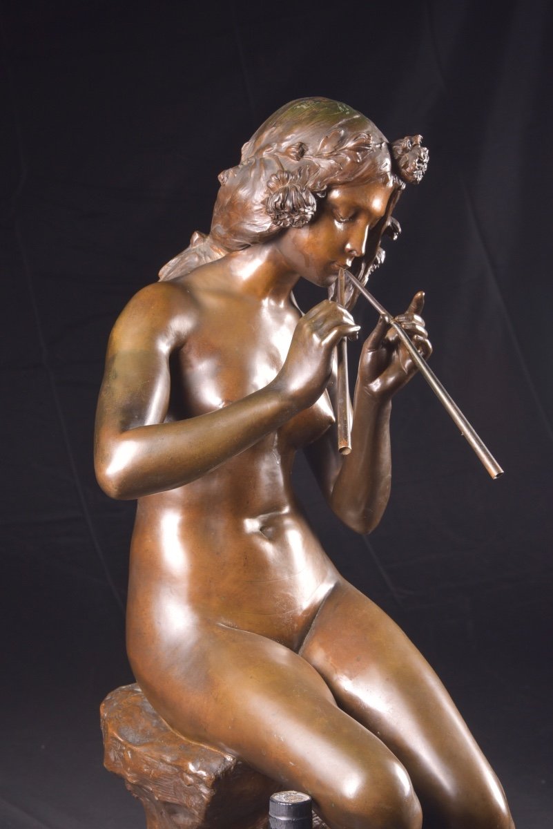 Young Woman Playing The Flute, By Auguste Carli (1868-1930)-photo-2