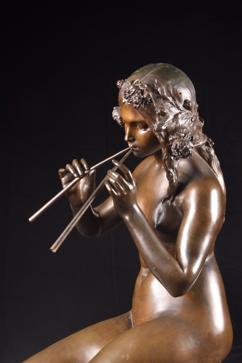 Young Woman Playing The Flute, By Auguste Carli (1868-1930)-photo-7