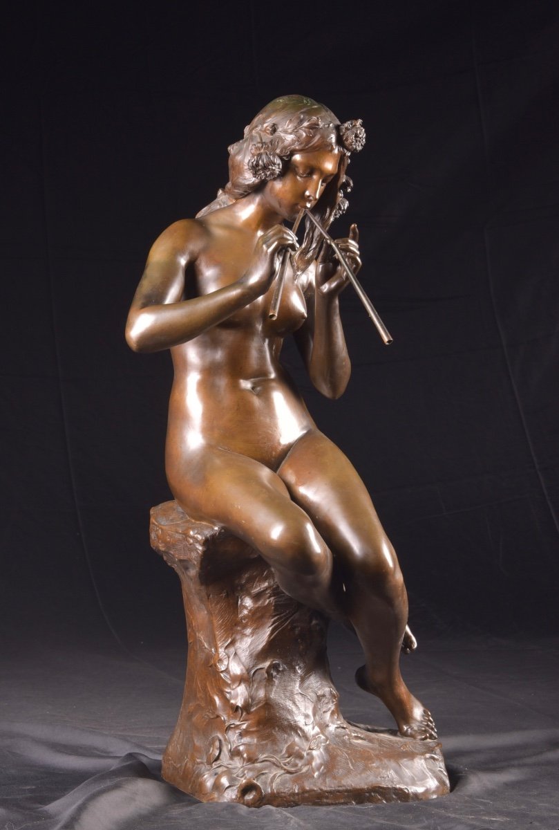 Young Woman Playing The Flute, By Auguste Carli (1868-1930)-photo-8