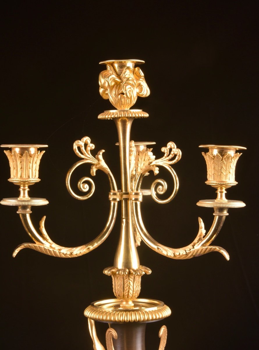 Attributed To Claude Galle, A Pair Of Large Double-function Empire Bronze Candlesticks-photo-2