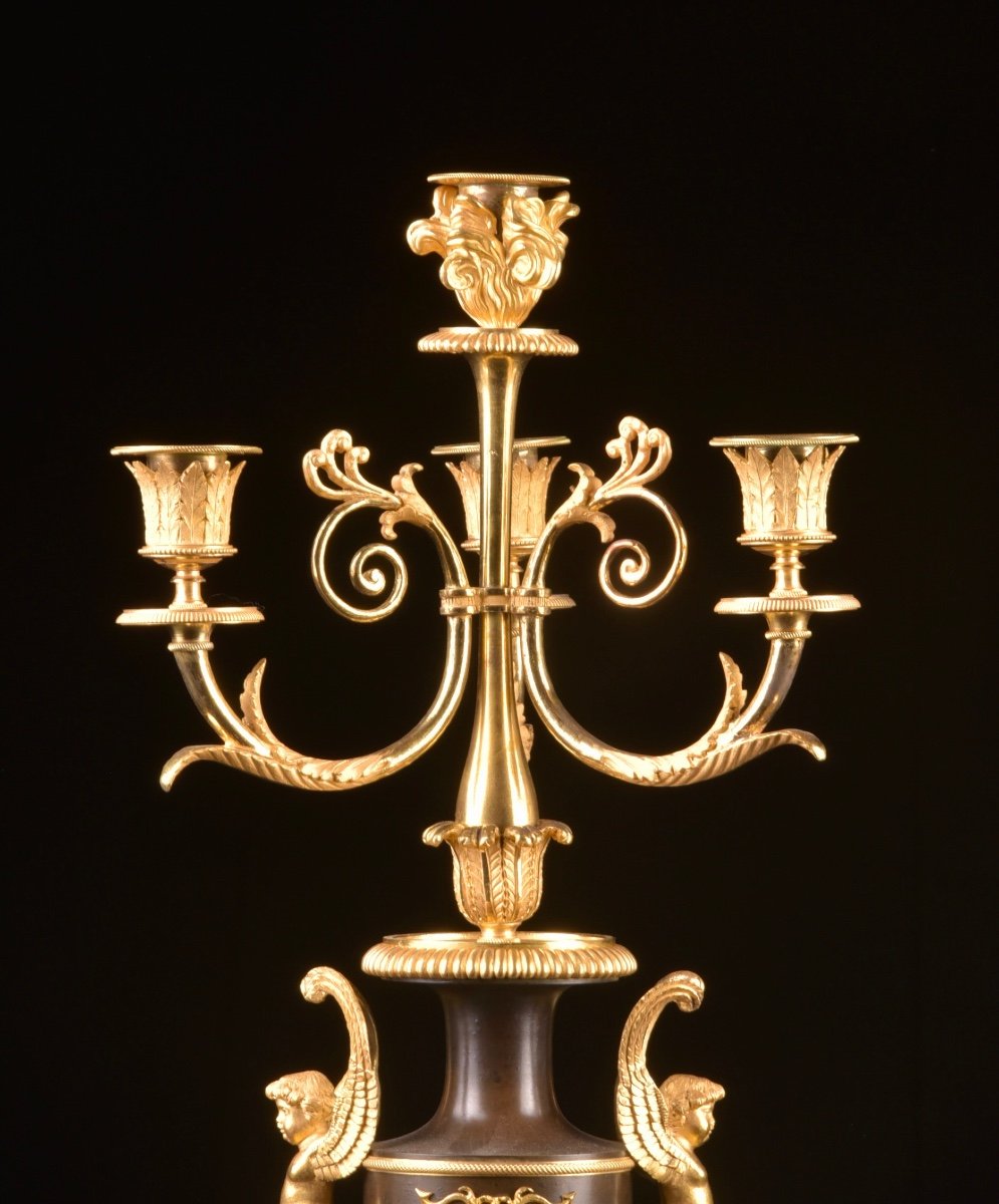 Attributed To Claude Galle, A Pair Of Large Double-function Empire Bronze Candlesticks-photo-7