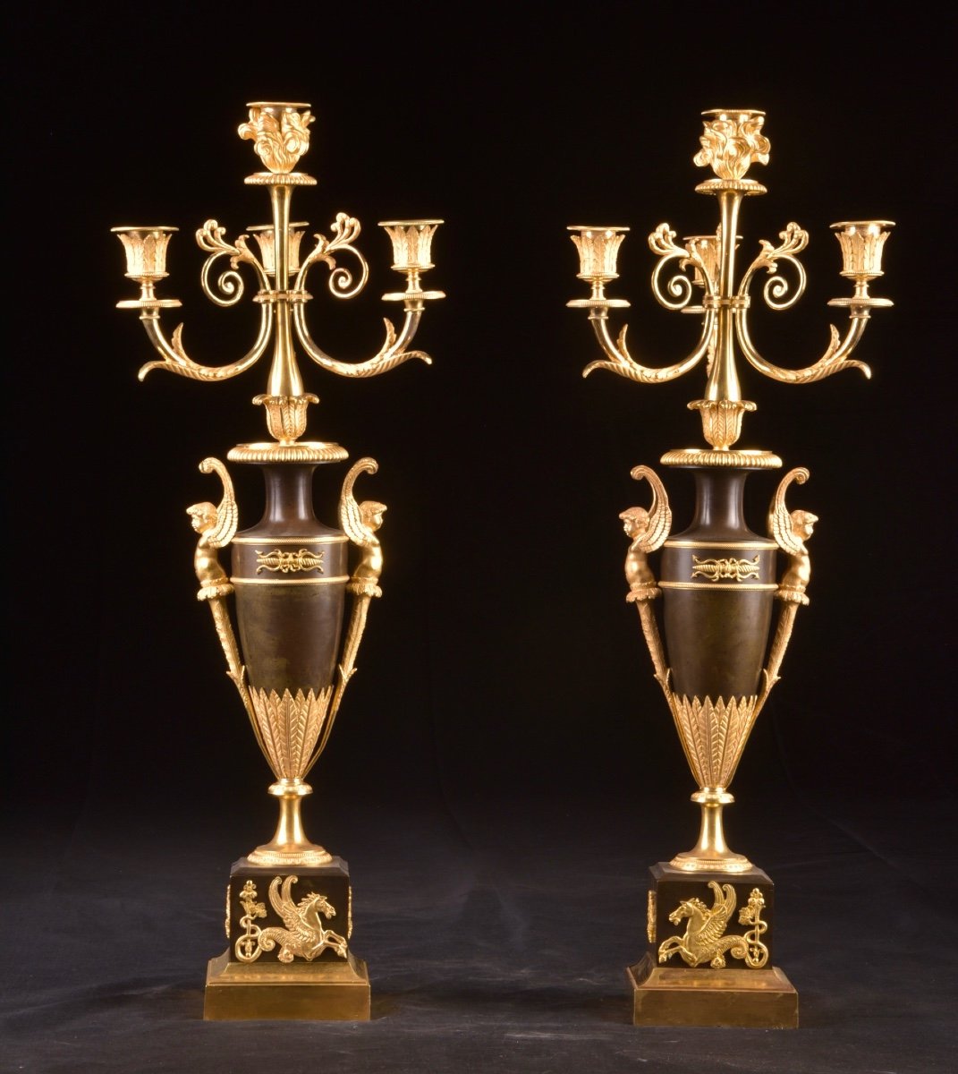 Attributed To Claude Galle, A Pair Of Large Double-function Empire Bronze Candlesticks