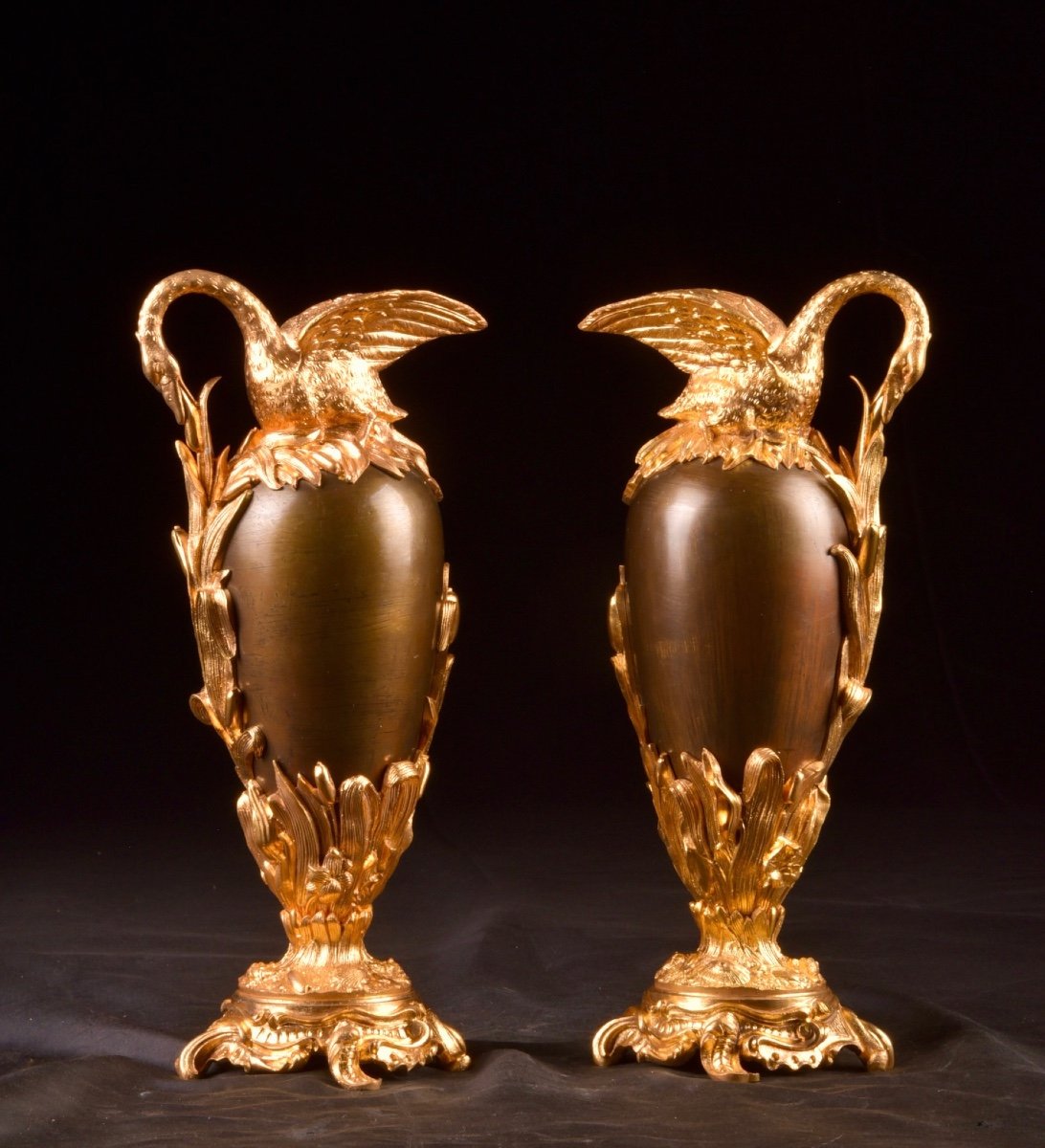 Pair Of Large Napoleon III Vases From The 19th Century, France -photo-7