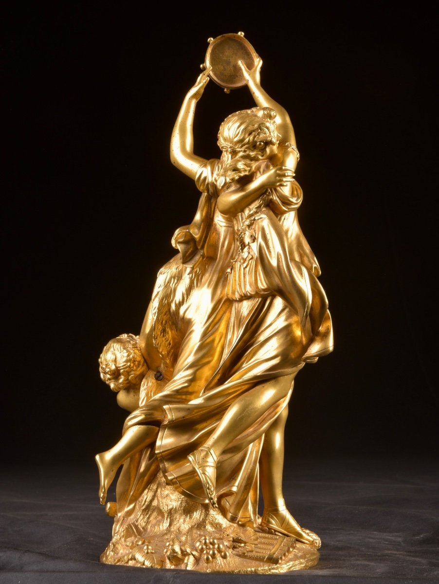 Beautiful Gilded Bronze Group Bachantes By Clodion (1738-1814)-photo-4