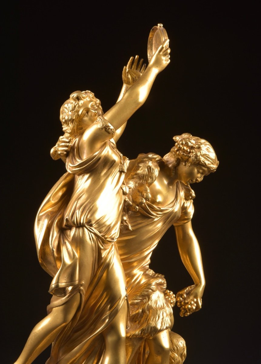 Beautiful Gilded Bronze Group Bachantes By Clodion (1738-1814)-photo-5