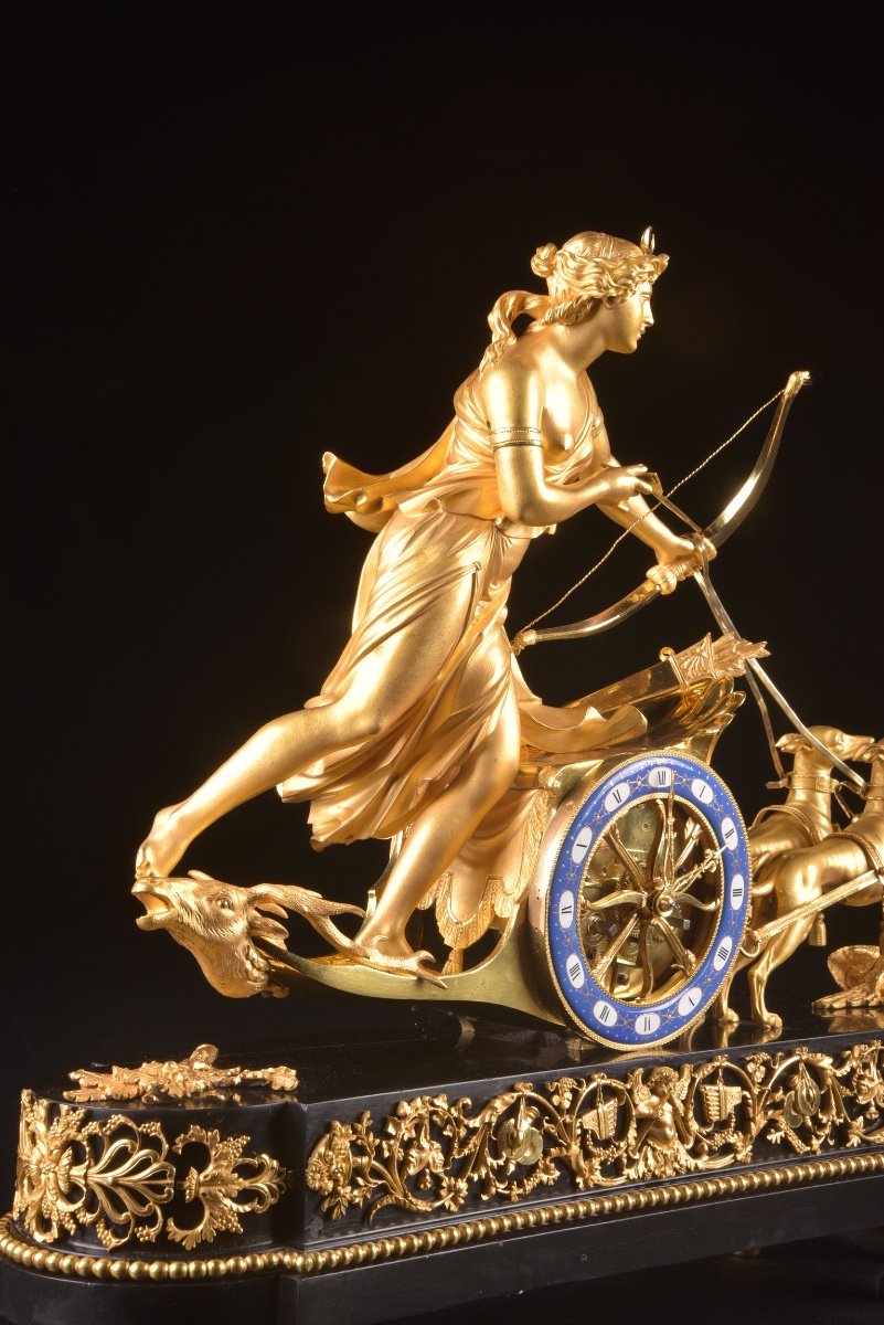 A Large French Empire Chariot Clock, With Diana, Deer And Dogs-photo-2