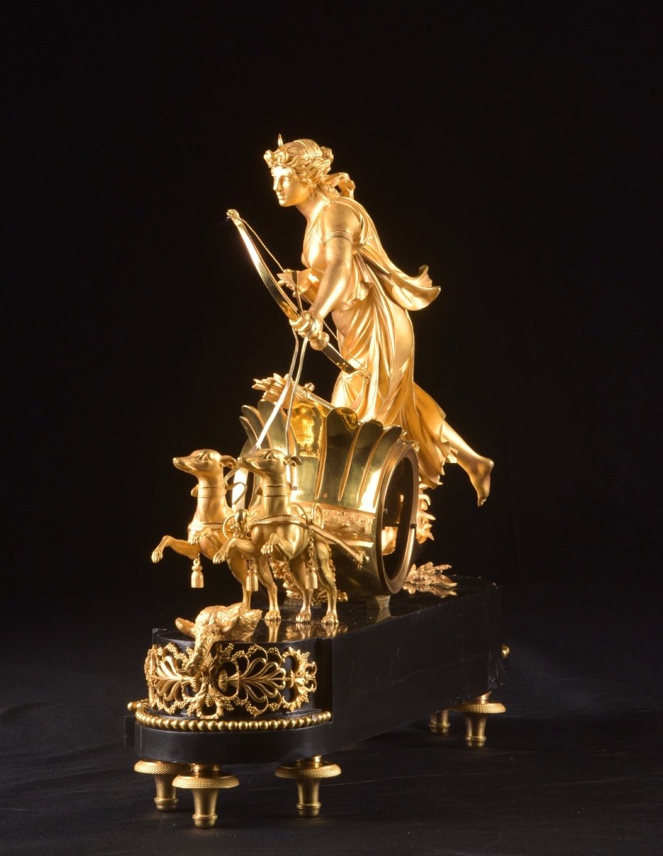 A Large French Empire Chariot Clock, With Diana, Deer And Dogs-photo-7