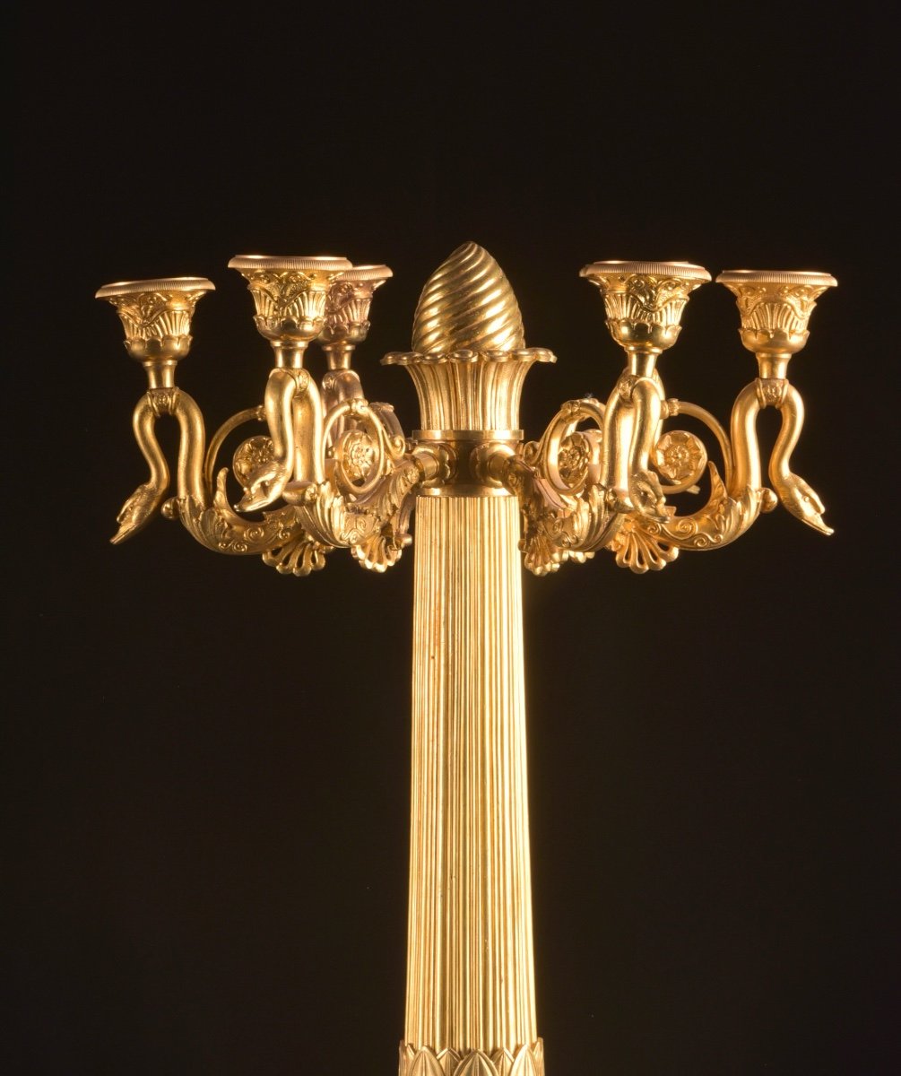 Pierre Philippe Thomire: A Pair Of Large Empire Candelabra With Six Lights In Gilt Bronze-photo-3