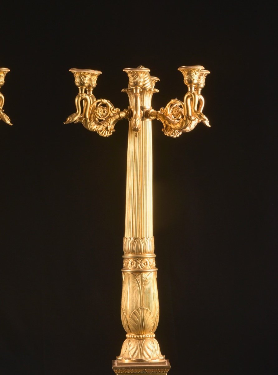 Pierre Philippe Thomire: A Pair Of Large Empire Candelabra With Six Lights In Gilt Bronze-photo-2