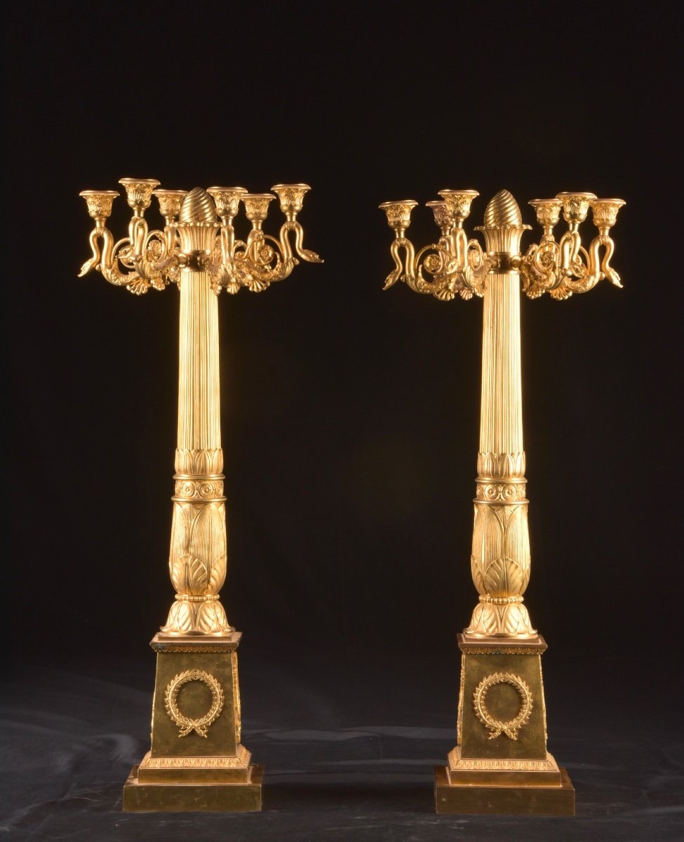 Pierre Philippe Thomire: A Pair Of Large Empire Candelabra With Six Lights In Gilt Bronze-photo-4