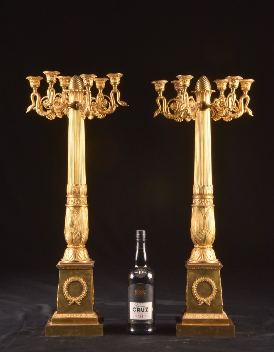 Pierre Philippe Thomire: A Pair Of Large Empire Candelabra With Six Lights In Gilt Bronze-photo-5