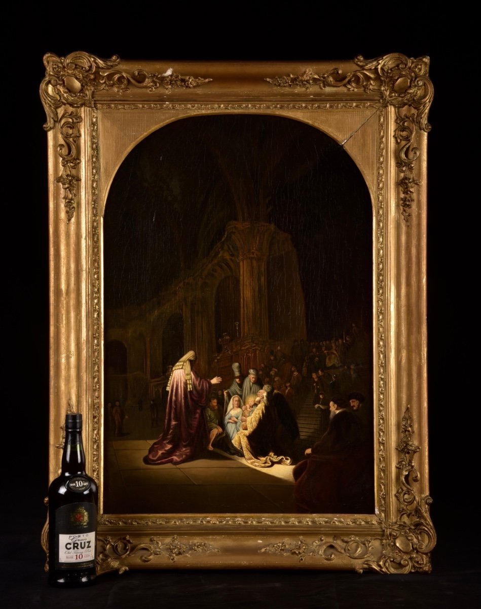 A 19th / Early 20 Th Century Reproduction Of Rembrandt's "simeon's Song Of Praise"-photo-2