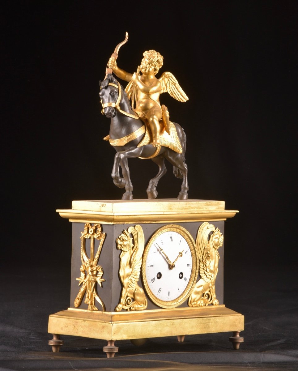 Cupid On Horseback, A Directoire Gilt Bronze Mantel Clock-photo-2