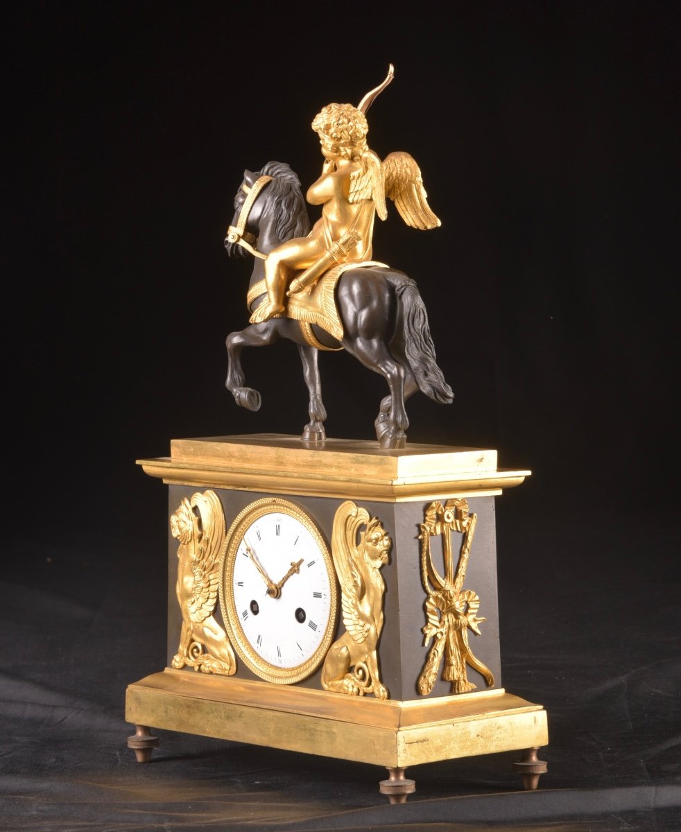 Cupid On Horseback, A Directoire Gilt Bronze Mantel Clock-photo-3