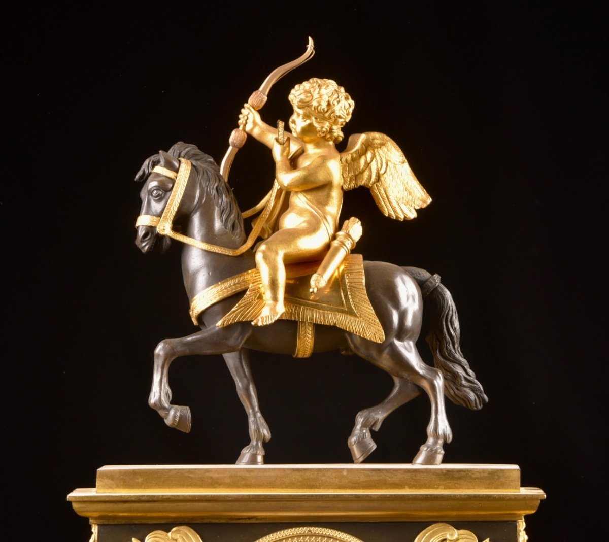 Cupid On Horseback, A Directoire Gilt Bronze Mantel Clock-photo-4