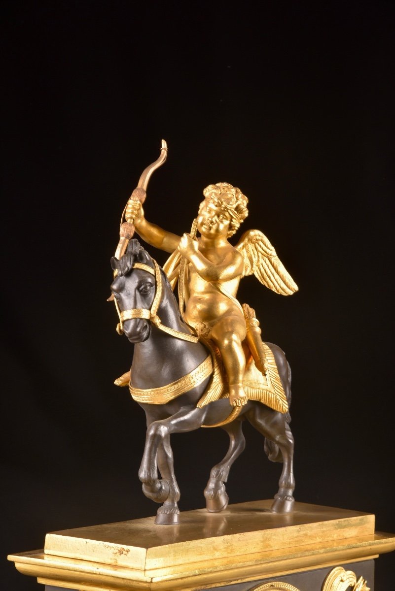 Cupid On Horseback, A Directoire Gilt Bronze Mantel Clock-photo-5