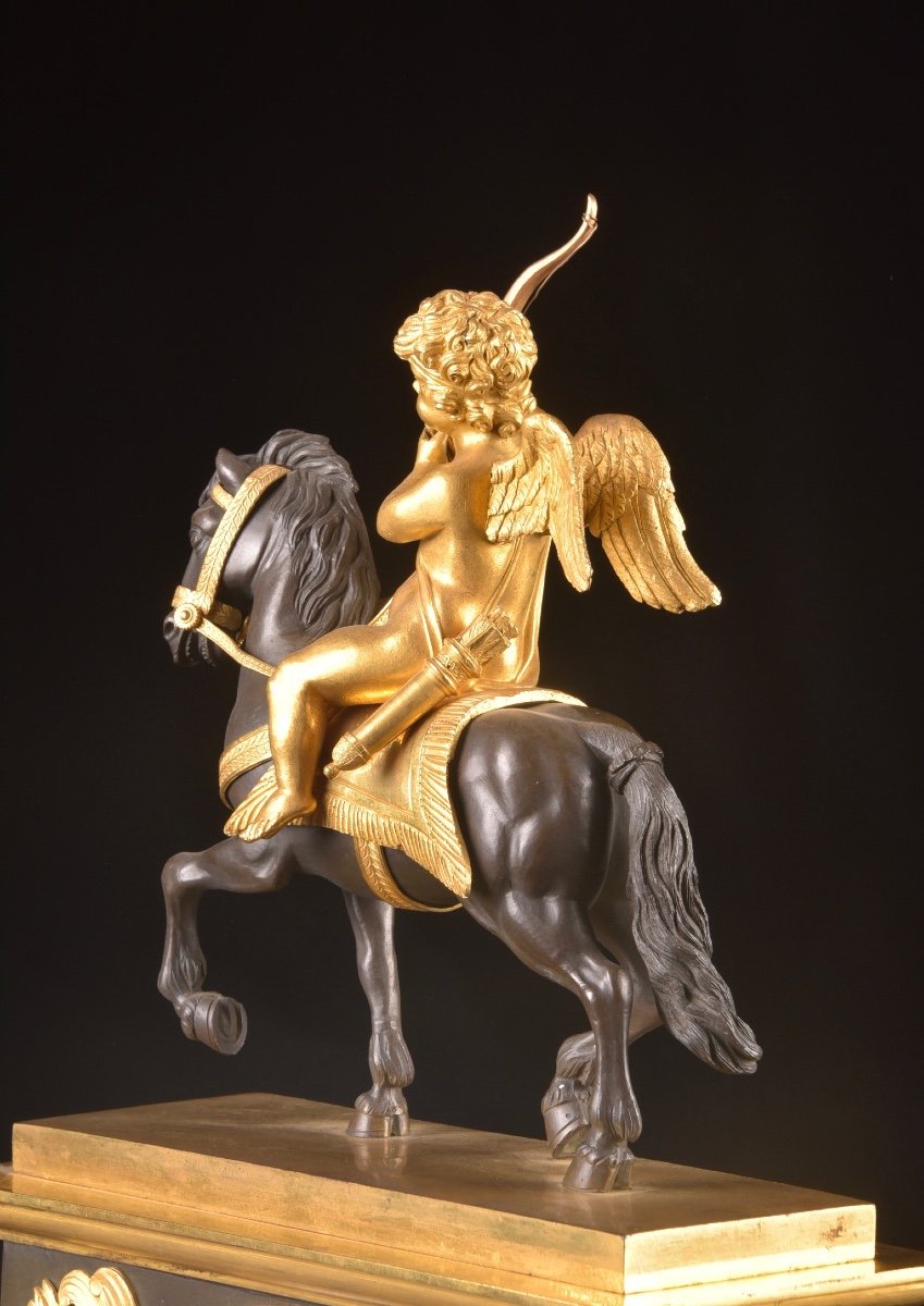 Cupid On Horseback, A Directoire Gilt Bronze Mantel Clock-photo-6