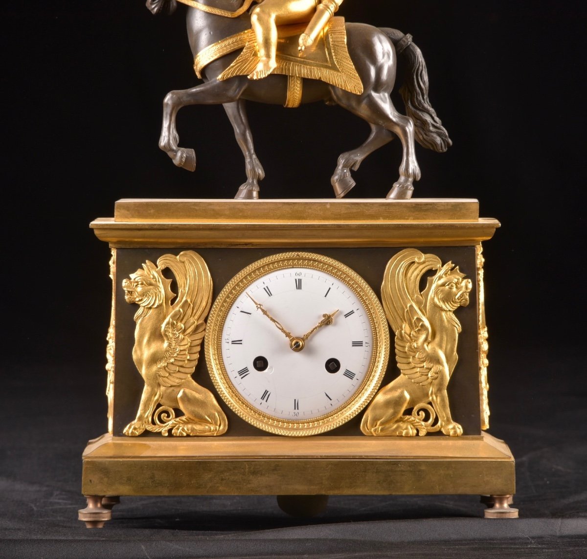 Cupid On Horseback, A Directoire Gilt Bronze Mantel Clock-photo-8