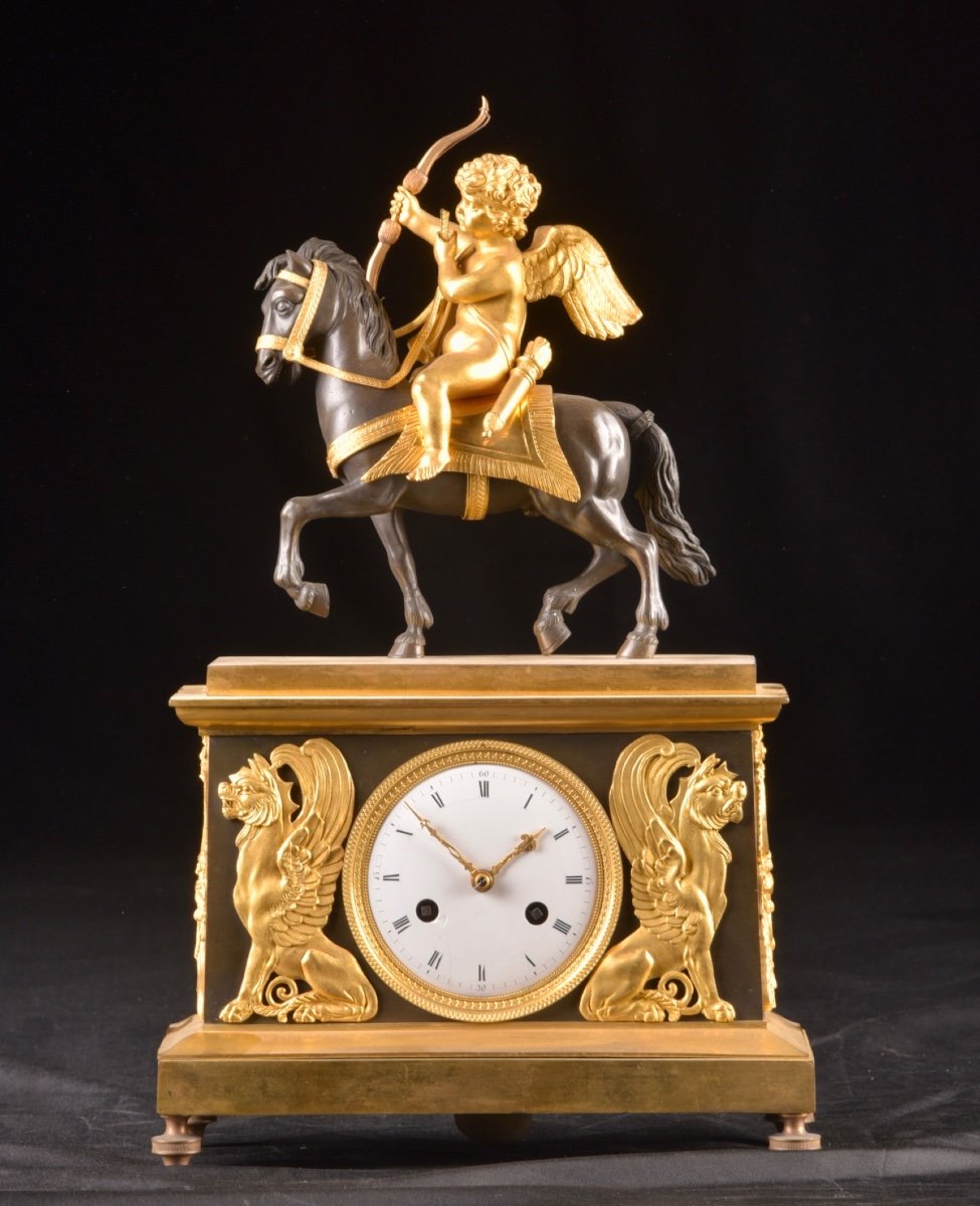 Cupid On Horseback, A Directoire Gilt Bronze Mantel Clock