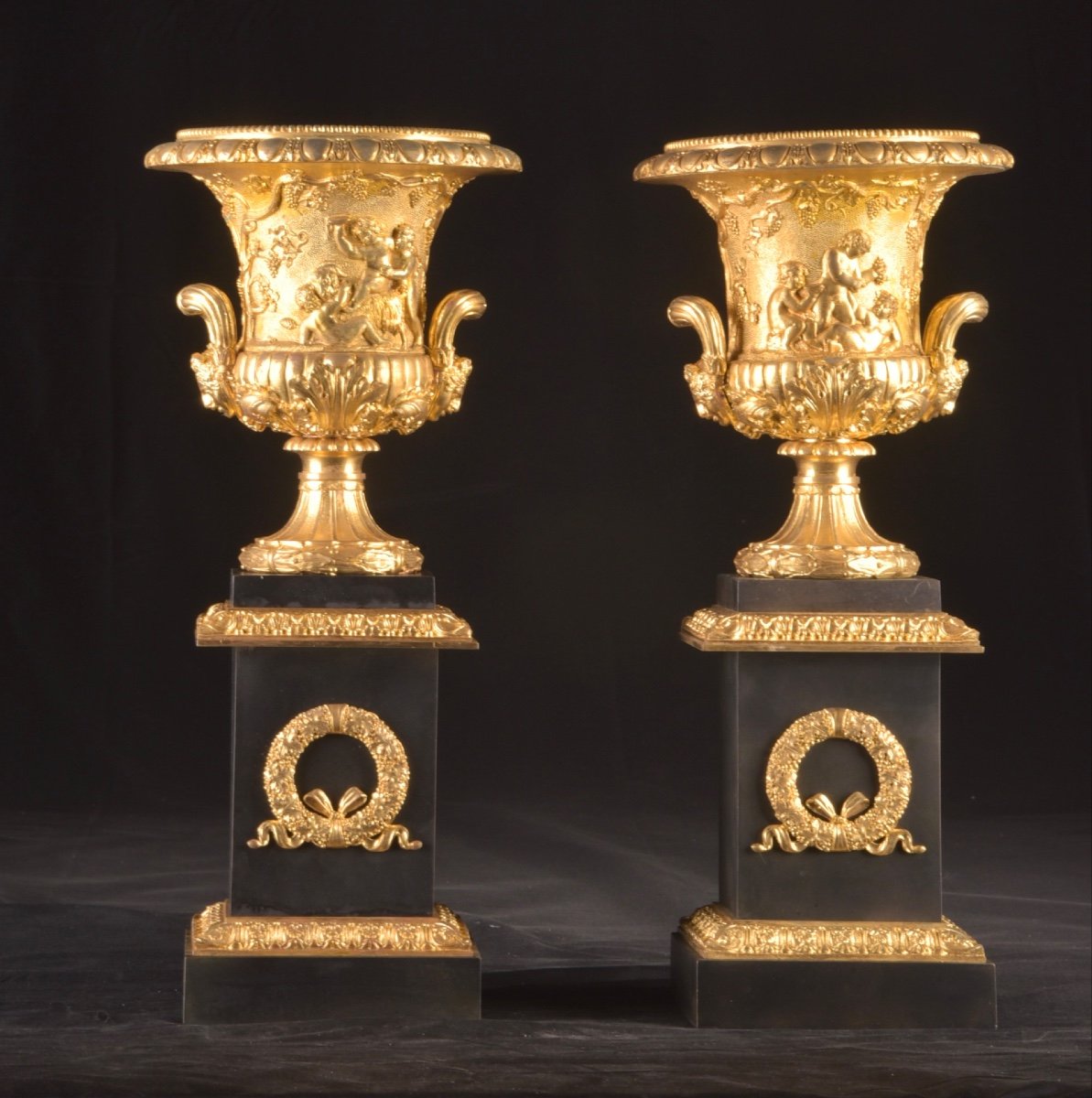 Pair Of Gilded And Patinated Bronze Cassolettes From The Early 19th Century-photo-2