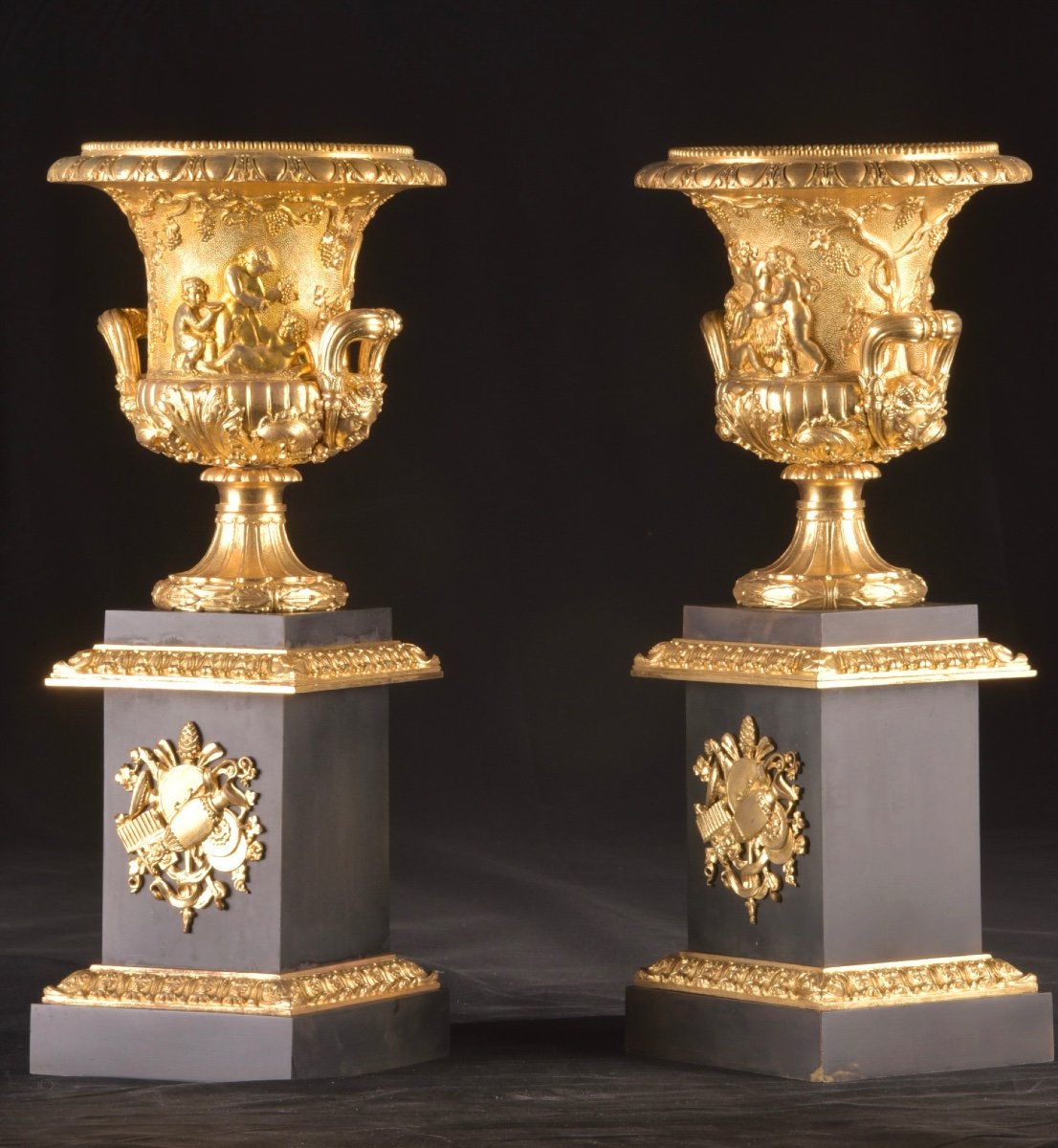 Pair Of Gilded And Patinated Bronze Cassolettes From The Early 19th Century-photo-3