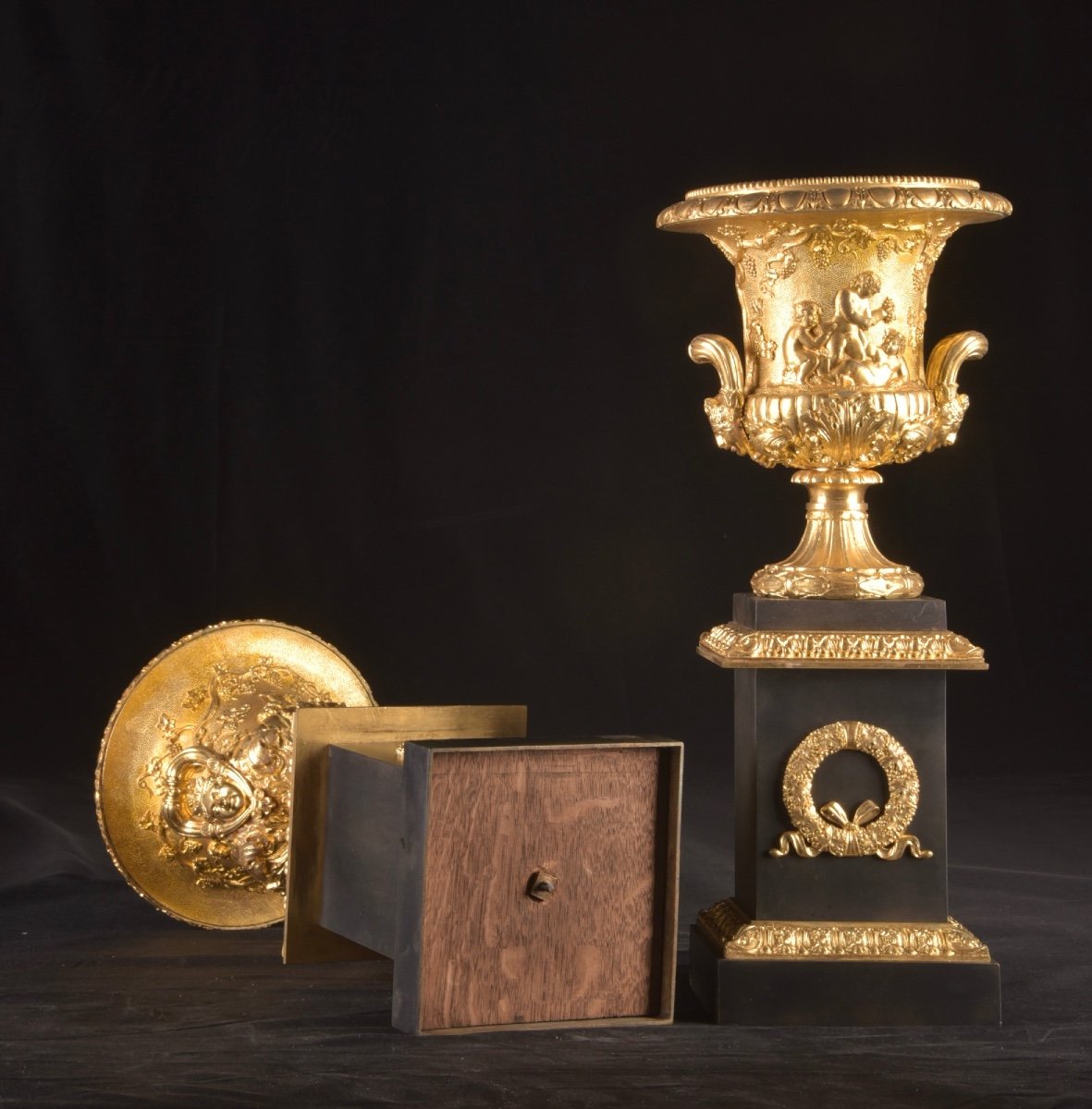 Pair Of Gilded And Patinated Bronze Cassolettes From The Early 19th Century-photo-2