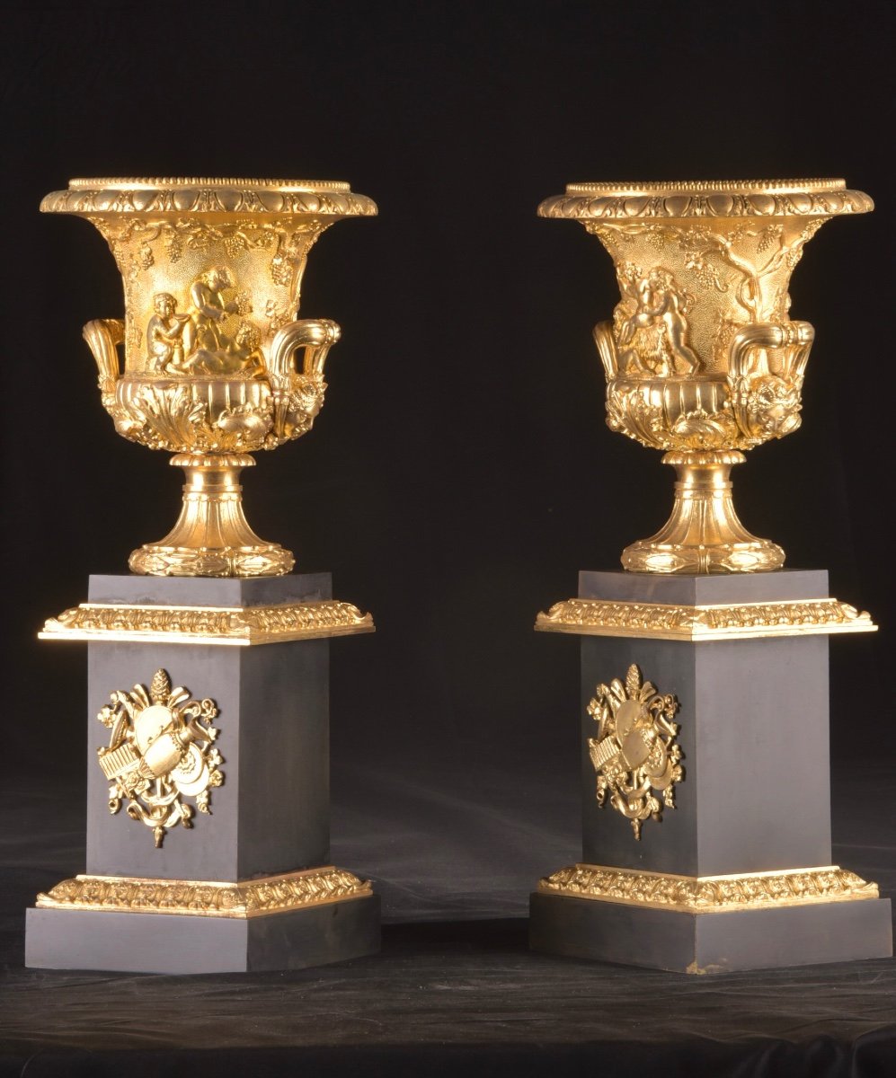 Pair Of Gilded And Patinated Bronze Cassolettes From The Early 19th Century-photo-4