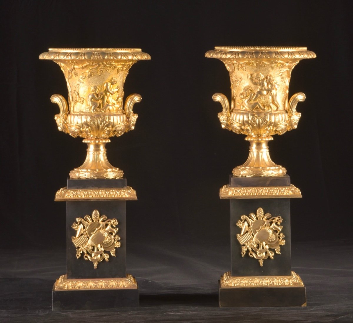 Pair Of Gilded And Patinated Bronze Cassolettes From The Early 19th Century