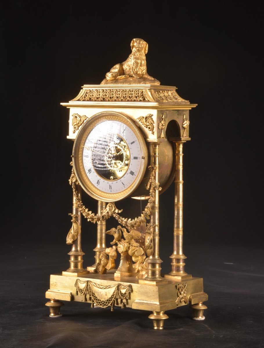 Empire Portico Clock In Gilt Bronze And Gilded Mercury-photo-4