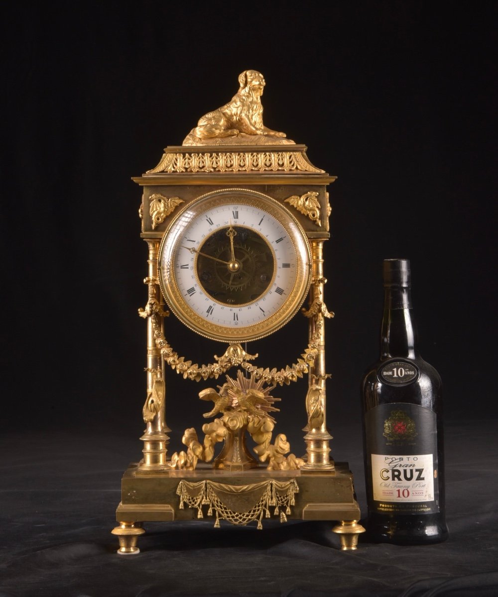 Empire Portico Clock In Gilt Bronze And Gilded Mercury-photo-2