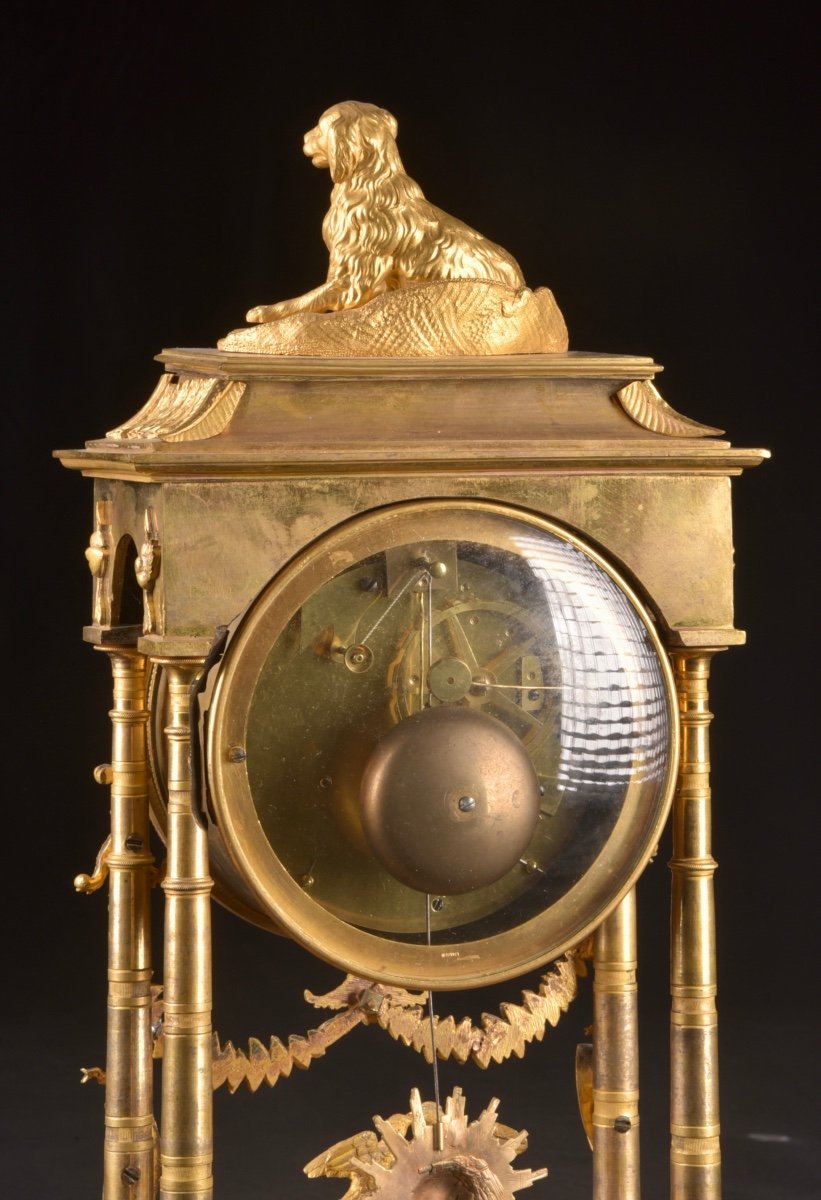 Empire Portico Clock In Gilt Bronze And Gilded Mercury-photo-3