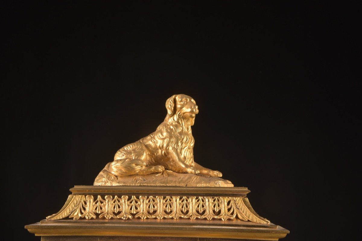 Empire Portico Clock In Gilt Bronze And Gilded Mercury-photo-5