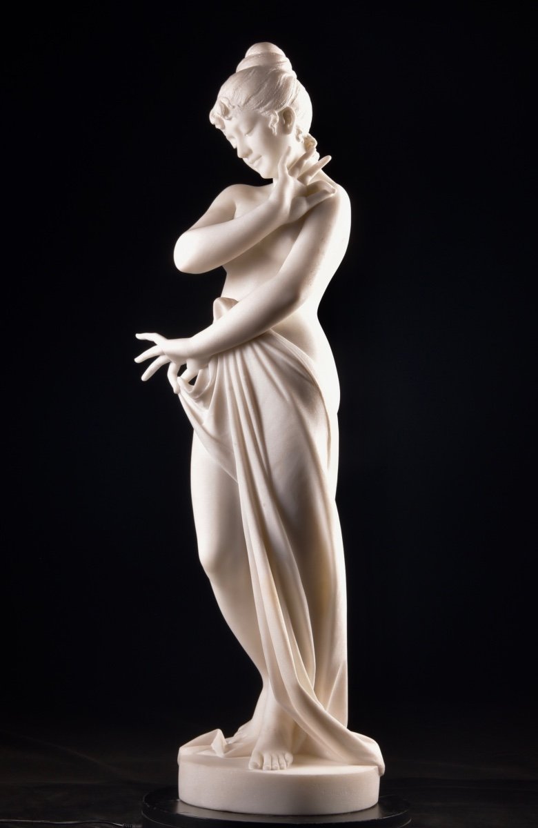 Cesare Lapini (italian, Fl. 1880-1910), Carara Marble Bather-photo-3