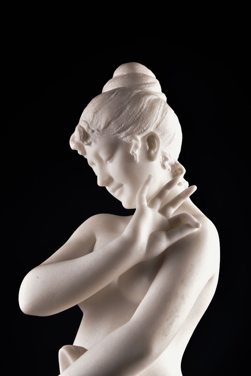 Cesare Lapini (italian, Fl. 1880-1910), Carara Marble Bather-photo-2