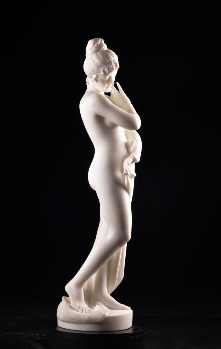 Cesare Lapini (italian, Fl. 1880-1910), Carara Marble Bather-photo-3