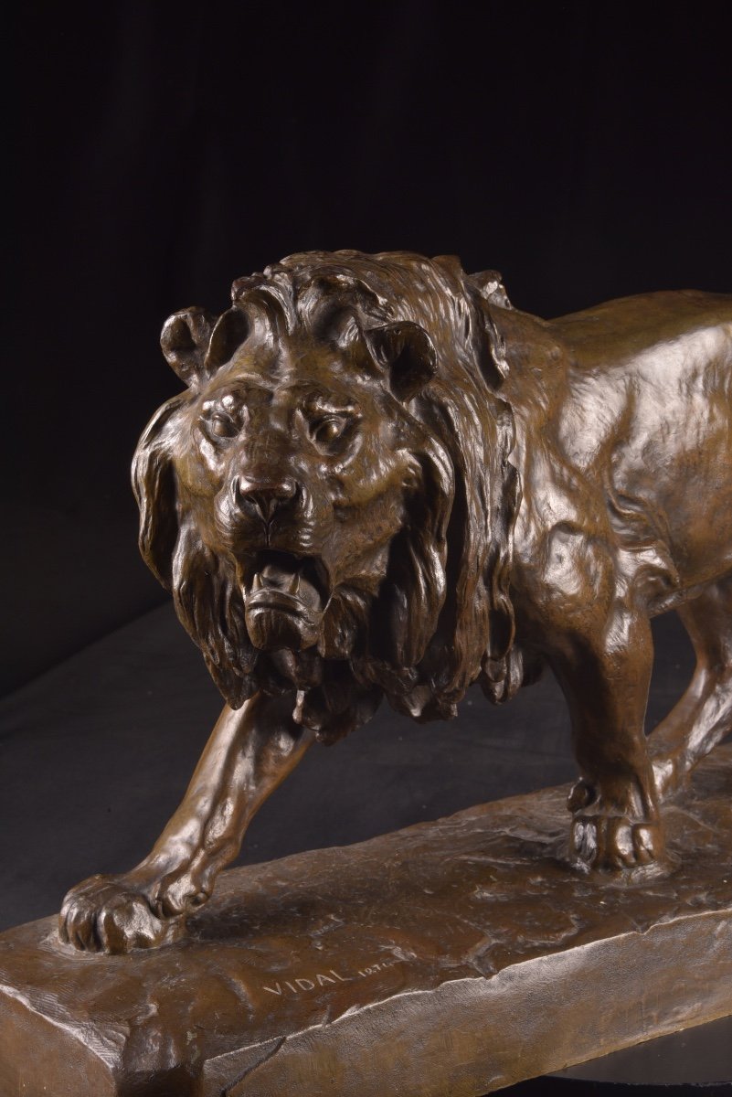 Large Bronze Lion Statue, Made By French Sculptor Louis Vidal (1831-1892)-photo-4