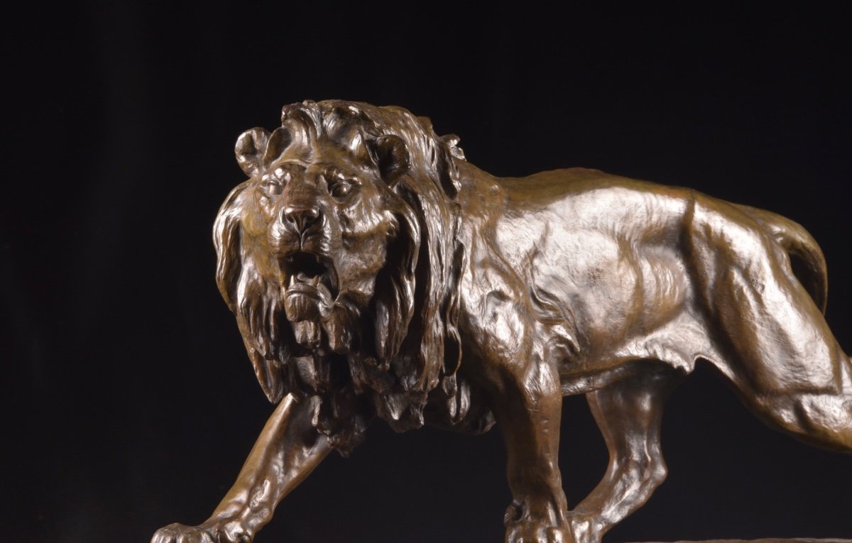 Large Bronze Lion Statue, Made By French Sculptor Louis Vidal (1831-1892)-photo-8