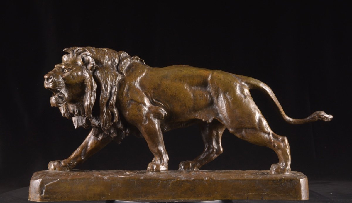 Large Bronze Lion Statue, Made By French Sculptor Louis Vidal (1831-1892)