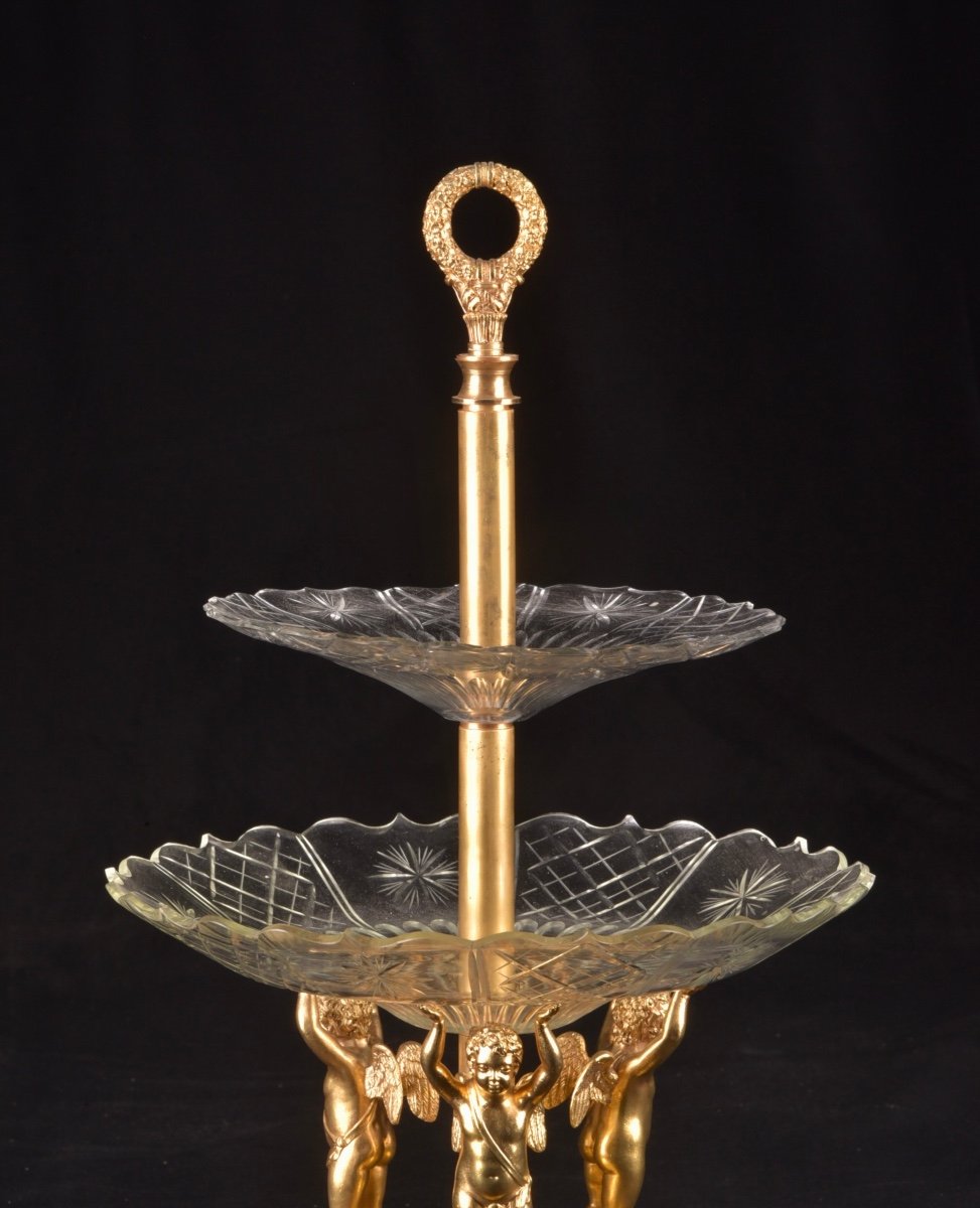 Centre De Table à Trois Pièces En Verre Taillé Et Bronze Doré Début Empire-photo-2