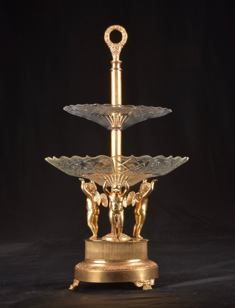 Centre De Table à Trois Pièces En Verre Taillé Et Bronze Doré Début Empire