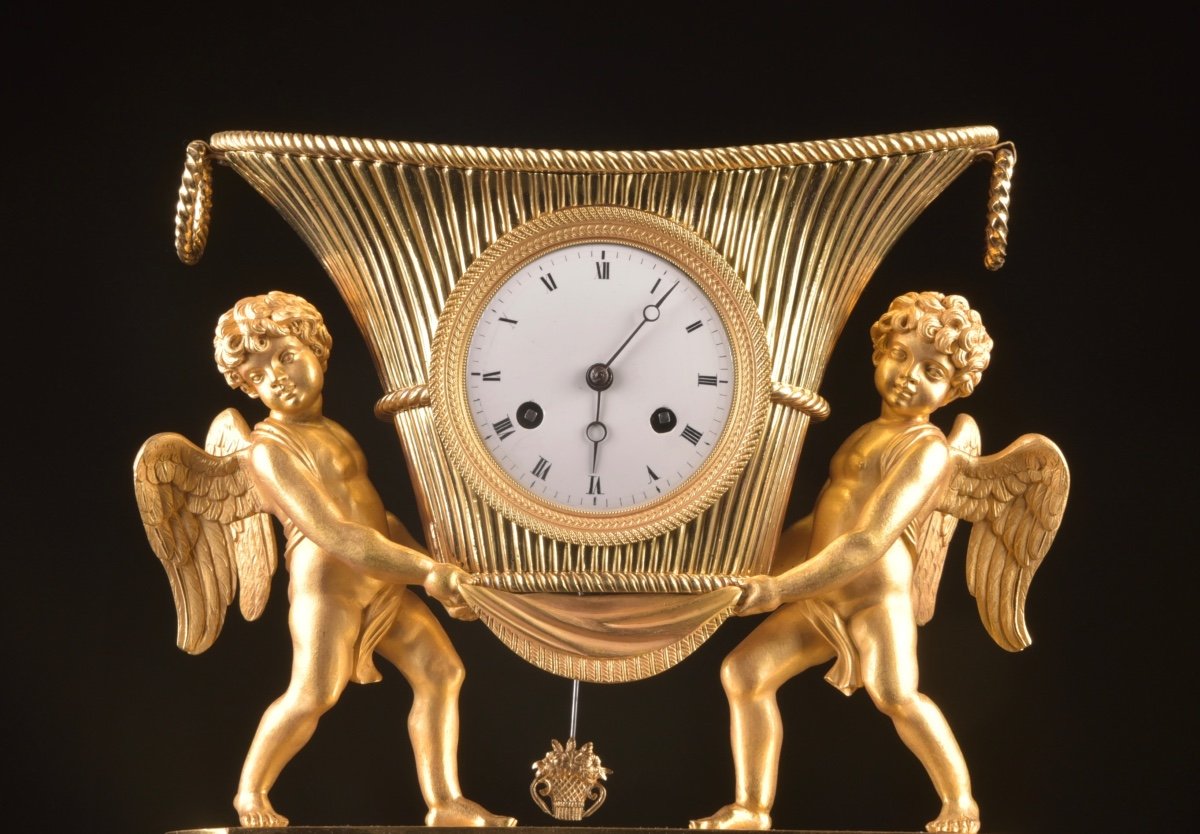 Empire Clock With Cherubs, Gilt Bronze, Ca. 1800-1820-photo-2