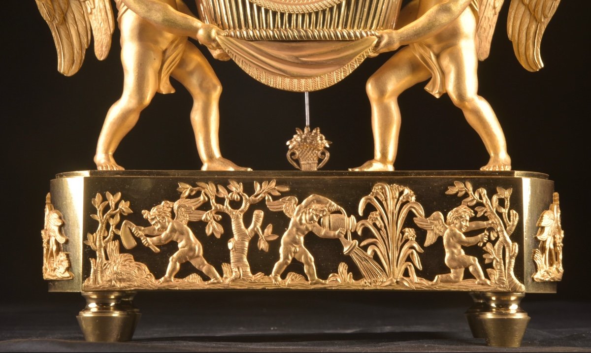 Empire Clock With Cherubs, Gilt Bronze, Ca. 1800-1820-photo-3