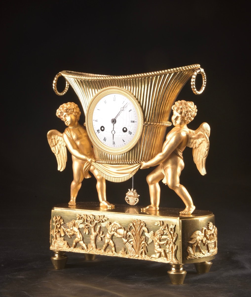 Empire Clock With Cherubs, Gilt Bronze, Ca. 1800-1820-photo-2