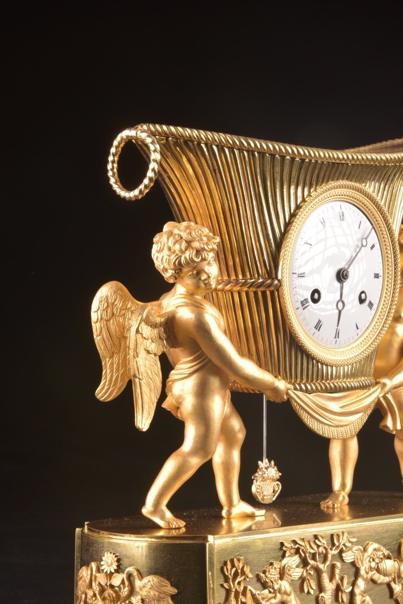 Empire Clock With Cherubs, Gilt Bronze, Ca. 1800-1820-photo-3