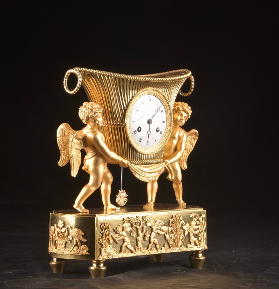 Empire Clock With Cherubs, Gilt Bronze, Ca. 1800-1820-photo-4